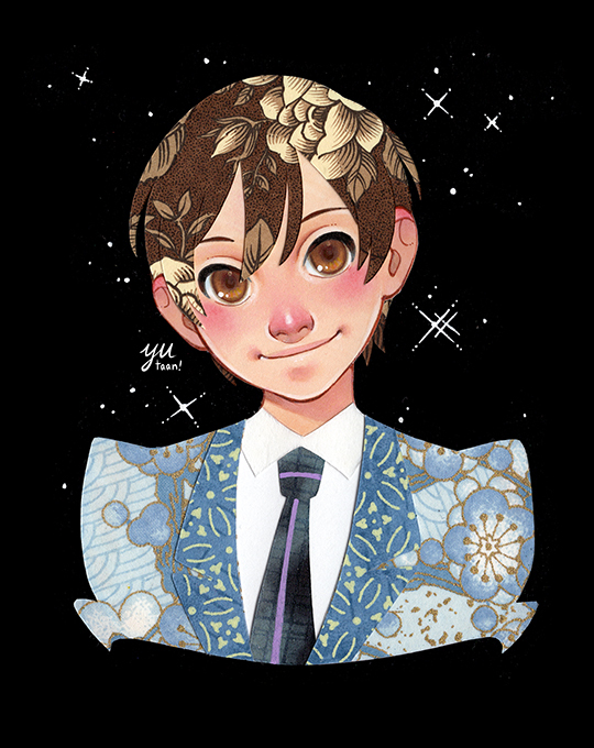 1girl, androgynous, black_background, black_necktie, blazer, blue_jacket, brown_eyes, brown_hair