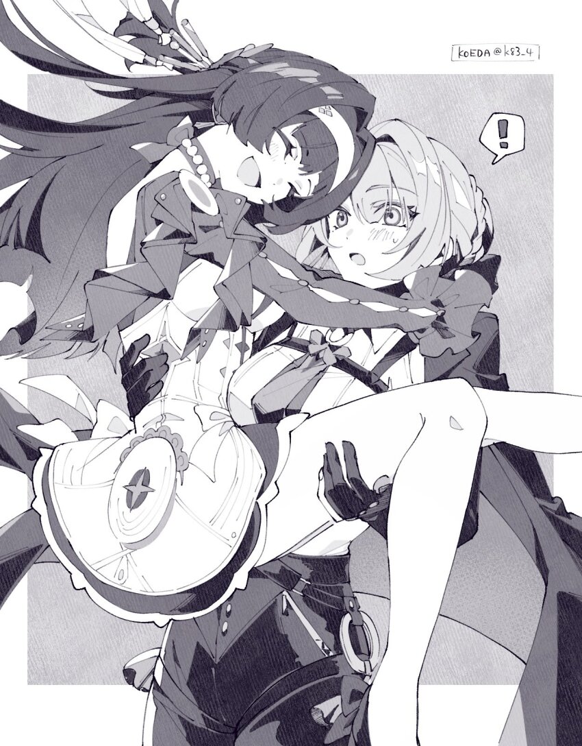 !, 2girls, :d, ^_^, artist_name, astra_yao, bead_necklace, beads