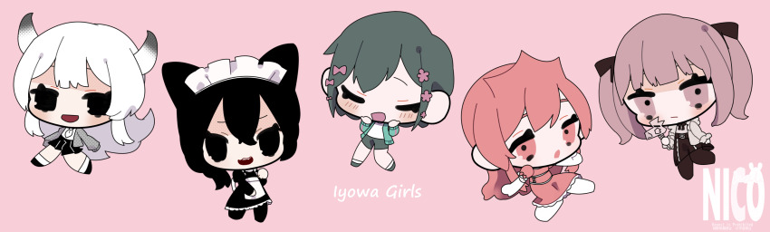 1000-nen_ikiteru_(vocaloid), 5girls, :3, absurdres, ada_(iyowa), adipocere_(vocaloid), animal_ears, artist_name