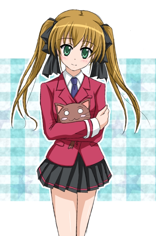 10s, 1girl, bad_id, bad_pixiv_id, blazer, brown_hair, cat, dog_days