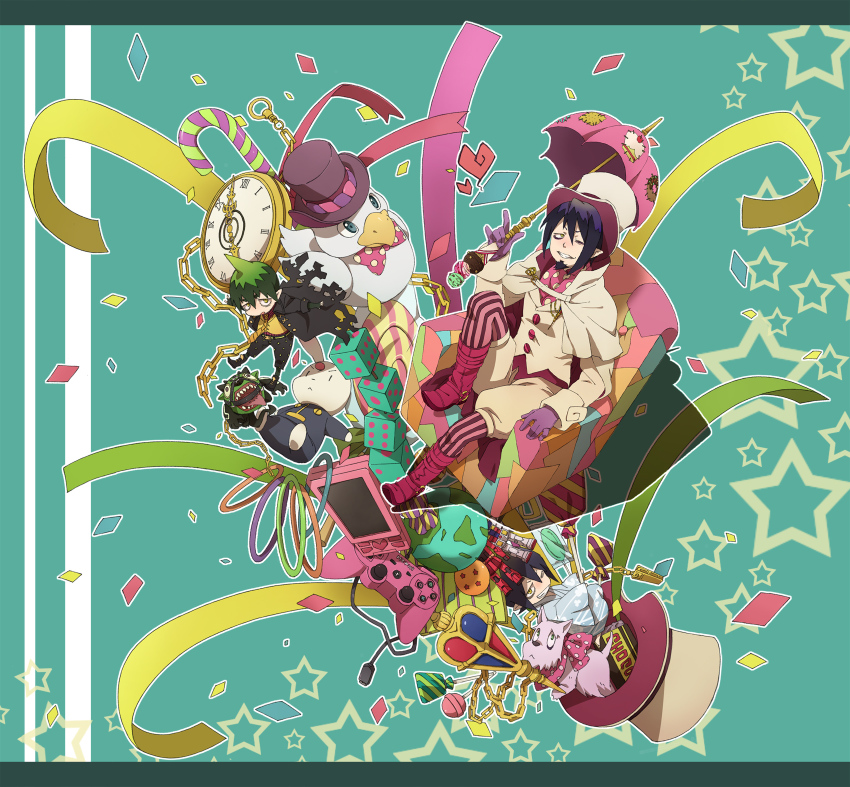 3boys, amaimon, animal_ears, ao_no_exorcist, ascot, bird, black_hair, boots