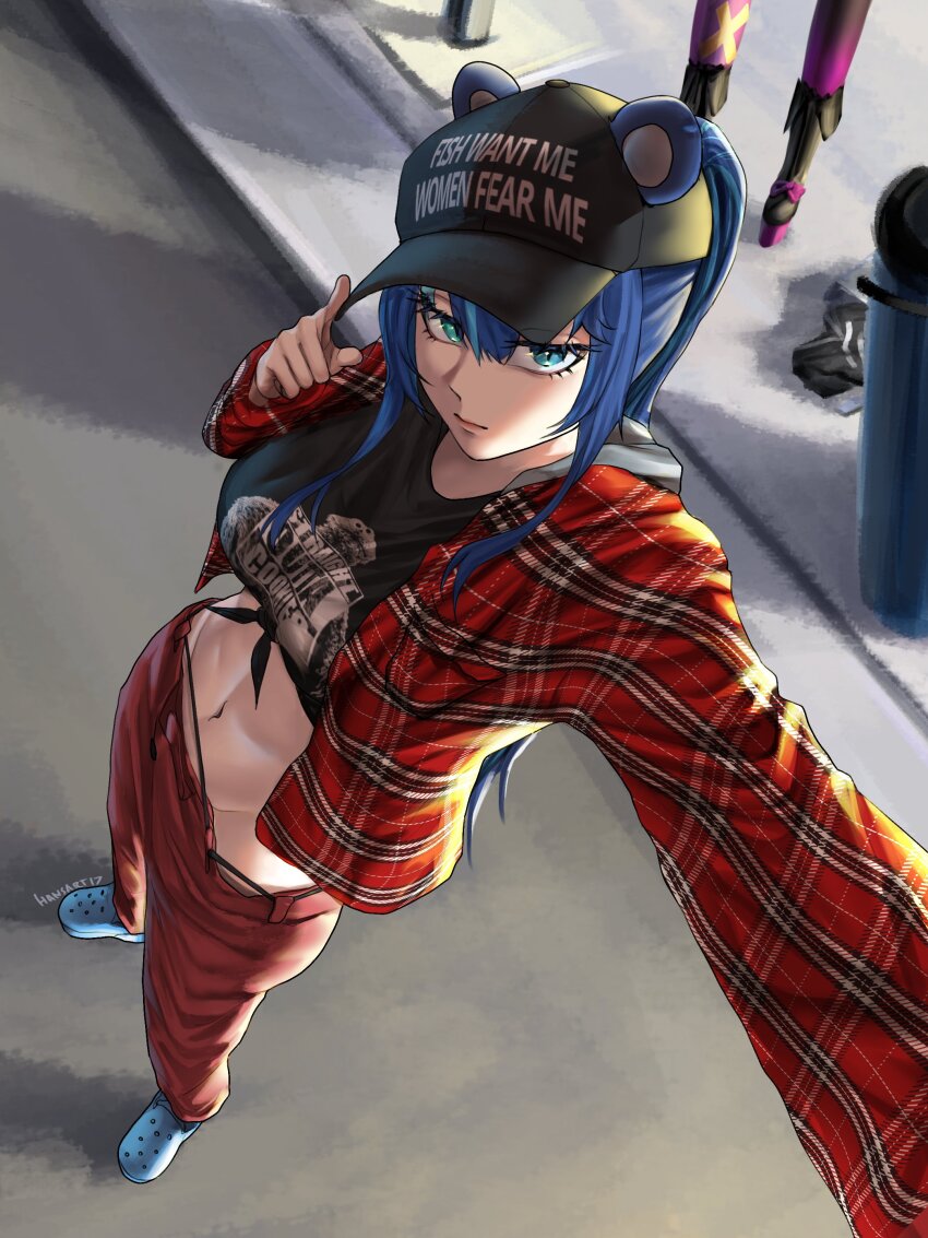 1girl, absurdres, animal_ears, artist_name, baseball_cap, bear_ears, black_hat, black_shirt