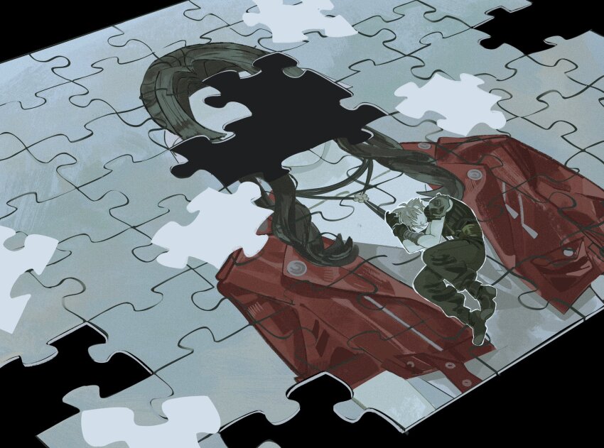 1boy, 1girl, aerith_gainsborough, armor, baggy_pants, black_background, black_gloves, blonde_hair