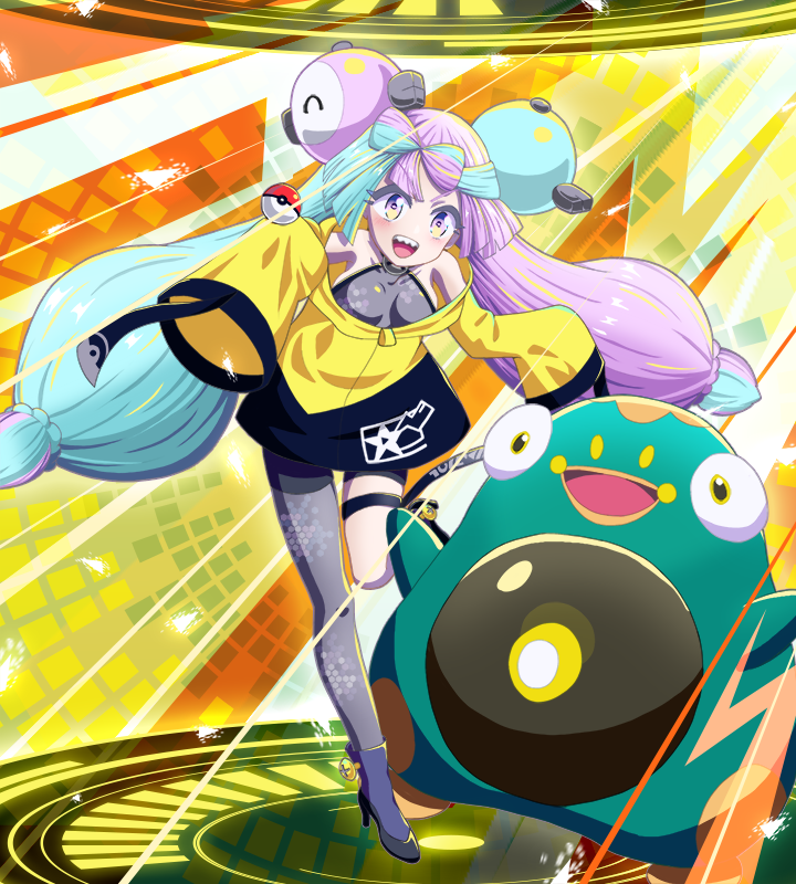 1girl, at_kiwi, bellibolt, breasts, iono_(pokemon), multicolored_hair, nintendo, open_mouth