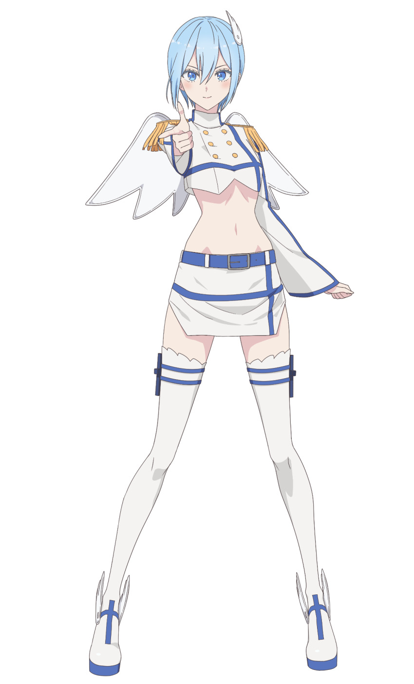 1girl, 2.5_jigen_no_ririsa, 2.5_jigen_no_ririsa_tenshitachi_no_stage, blue_hair, cropped_shirt, hair_between_eyes, highres, looking_at_viewer