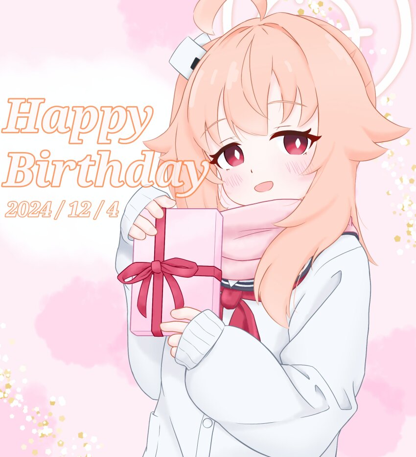 1girl, 2024, :d, absurdres, adapted_costume, ahoge, black_sailor_collar, blue_archive