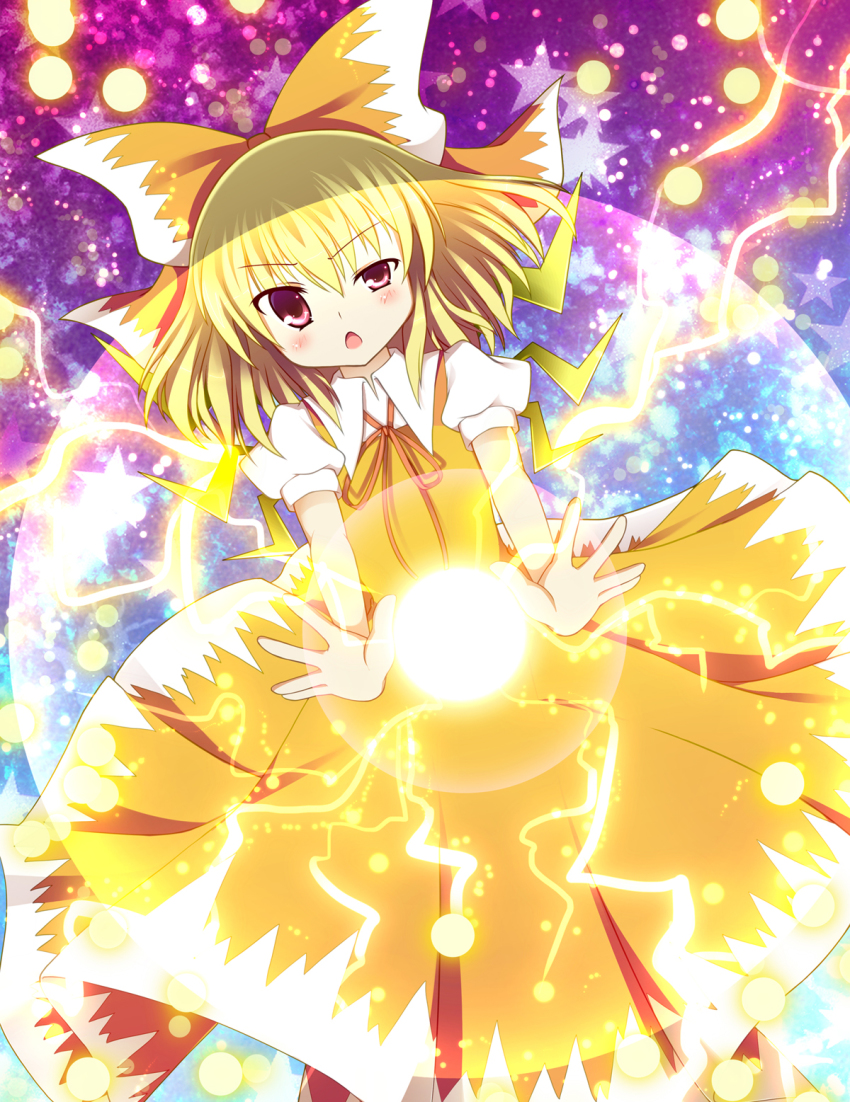 1girl, alternate_color, alternate_element, bad_id, bad_pixiv_id, blonde_hair, bow, cirno