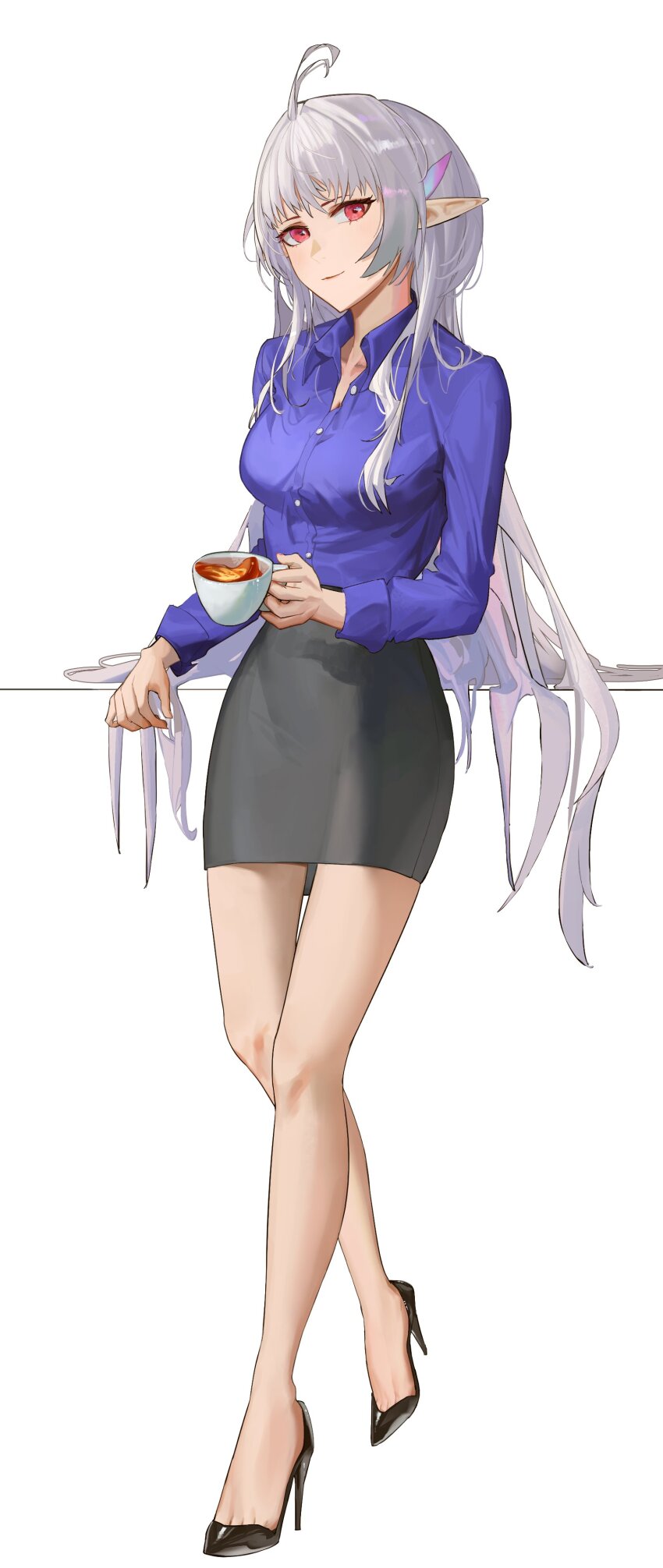 1girl, absurdres, alternate_costume, black_footwear, black_skirt, breasts, business_suit, chinese_commentary