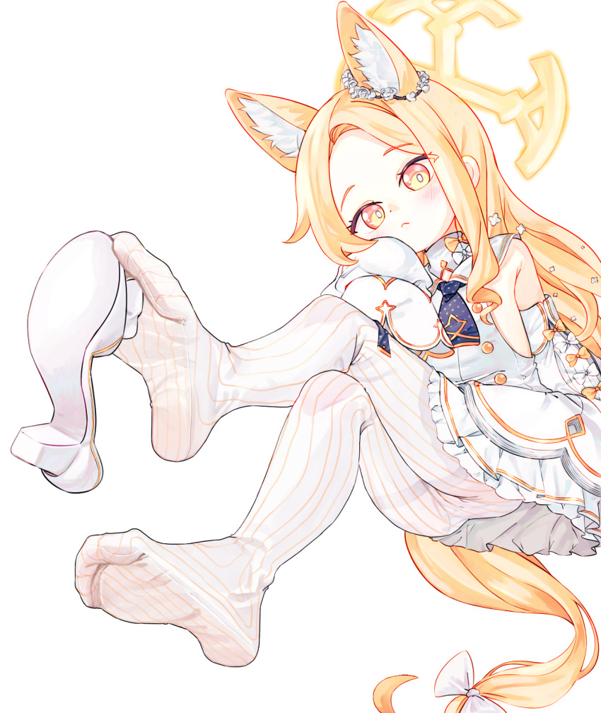 1girl, animal_ear_fluff, animal_ears, blonde_hair, blue_archive, chaosexceed, closed_mouth, collared_dress
