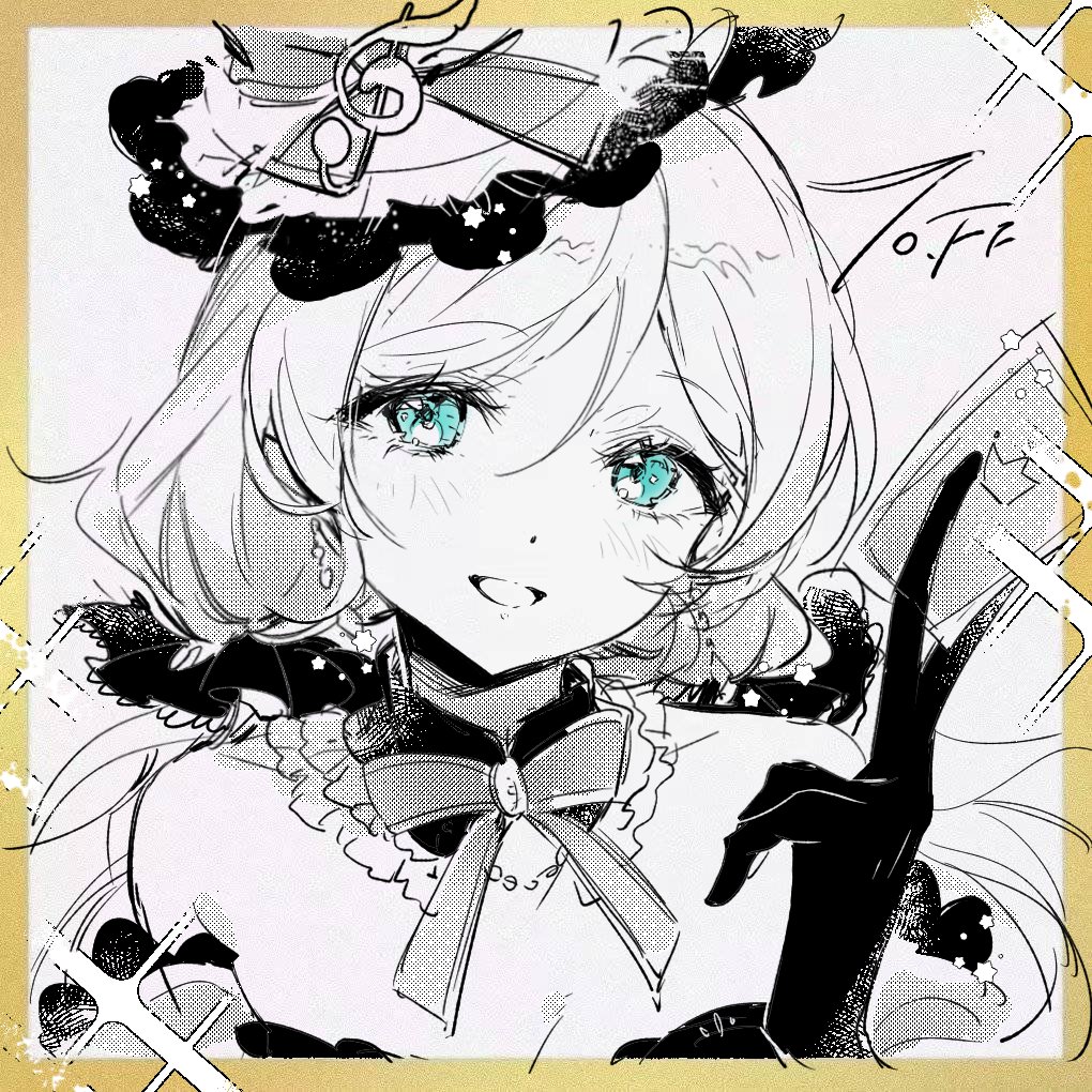 1girl, :d, aqua_eyes, between_fingers, border, breasts, cafe_maid_(love_live!), card, card_between_fingers, chinese_commentary, cleavage, commentary_request, detached_collar, earrings, frilled_hat, frills, gift_art, gloves, greyscale, hair_ornament, hair_scrunchie, hand_up, hat, hat_ornament, holding, holding_card, jewelry, kamu_(poulro), light_blush, long_hair, looking_at_viewer, love_live!, love_live!_school_idol_project, low_twintails, monochrome, musical_note_hat_ornament, neck_ribbon, open_mouth, orange_border, portrait, ribbon, screentones, scrunchie, shikishi, simple_background, smile, solo, sparkle, sparkling_aura, tojo_nozomi, top_hat, treble_clef, twintails, white_background