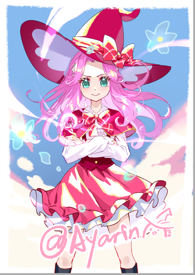 1girl, aqua_eyes, ascot, ayako_(xiaqiu), black_socks, blue_sky, border, bow