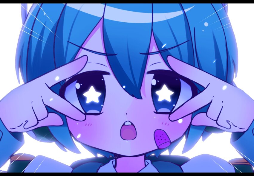 1boy, bandaid, bandaid_on_cheek, bandaid_on_face, black_border, border, buck_teeth, close-up