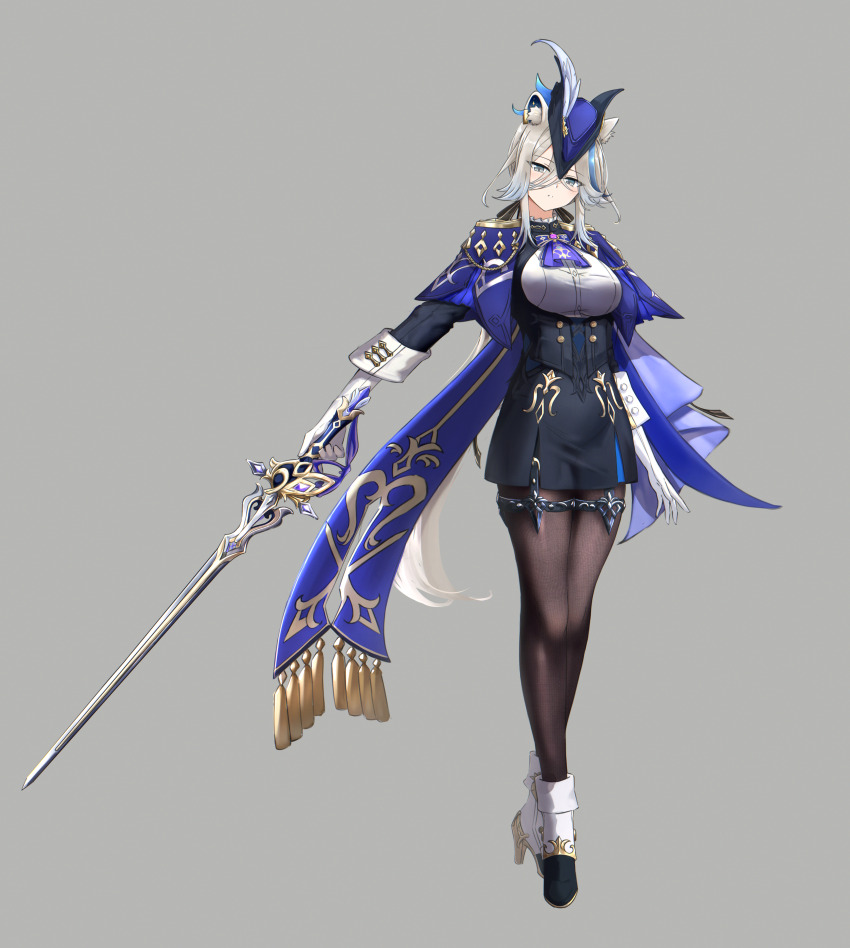 1girl, absolution_(genshin_impact), absurdres, alternate_costume, animal_ear_piercing, animal_ears, ascot, black_bow