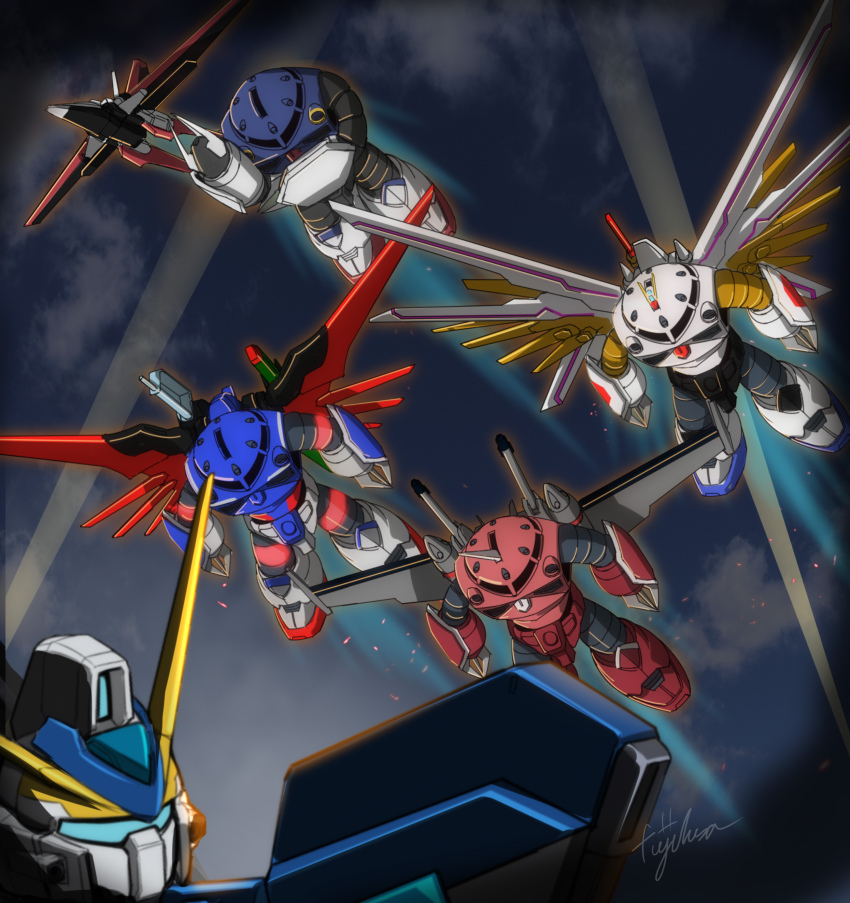 absurdres, assault_visor, claws, destiny_gundam_spec_ii, energy_gun, energy_sword, energy_wings, flying