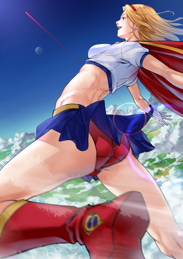 1girl, animification, ass, babydoll_t-shirt, bad_id, bad_pixiv_id, blonde_hair, blue_eyes