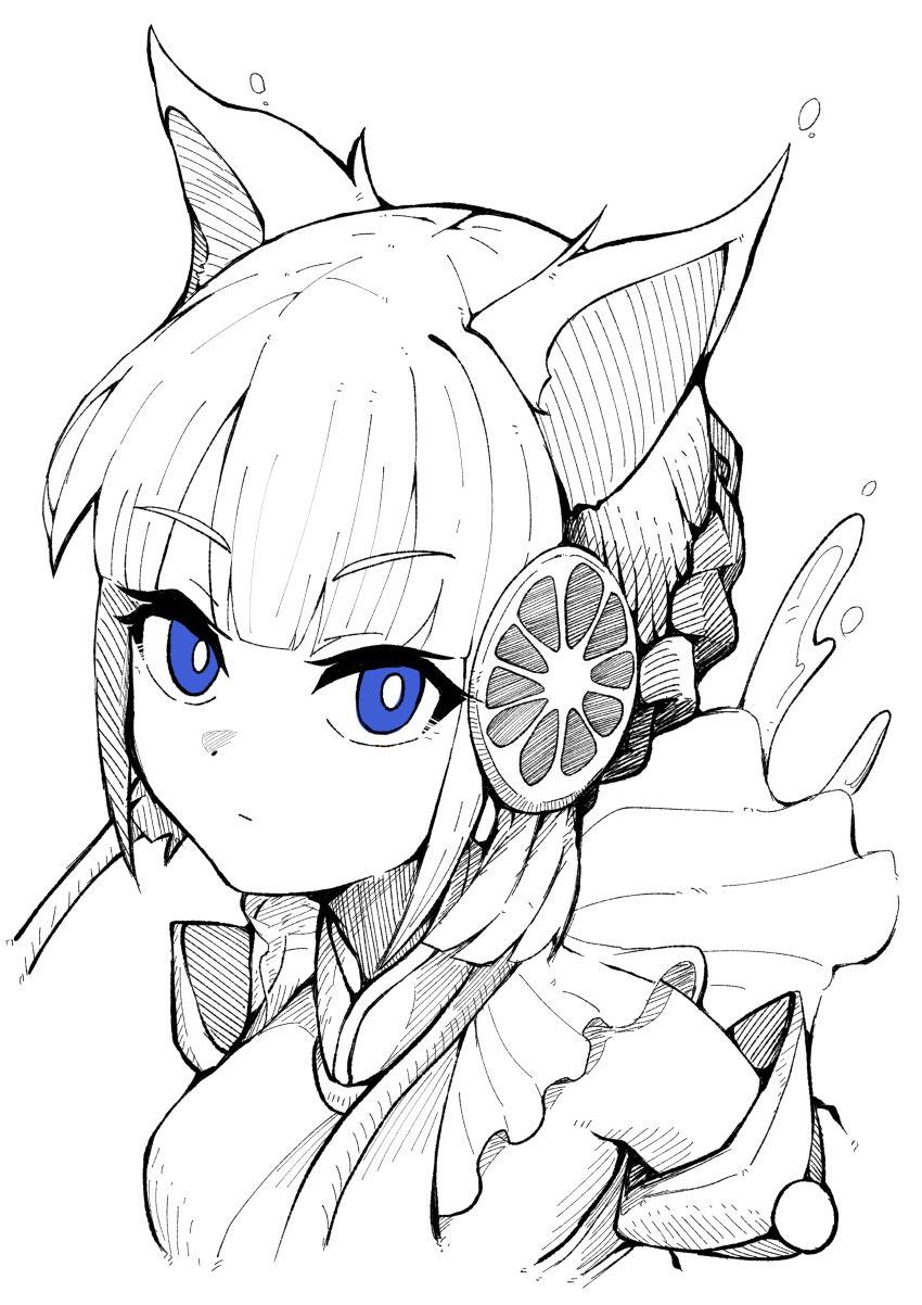 1girl, absurdres, animal_ears, blue_eyes, blunt_bangs, cat_ears, detached_sleeves, duel_monster