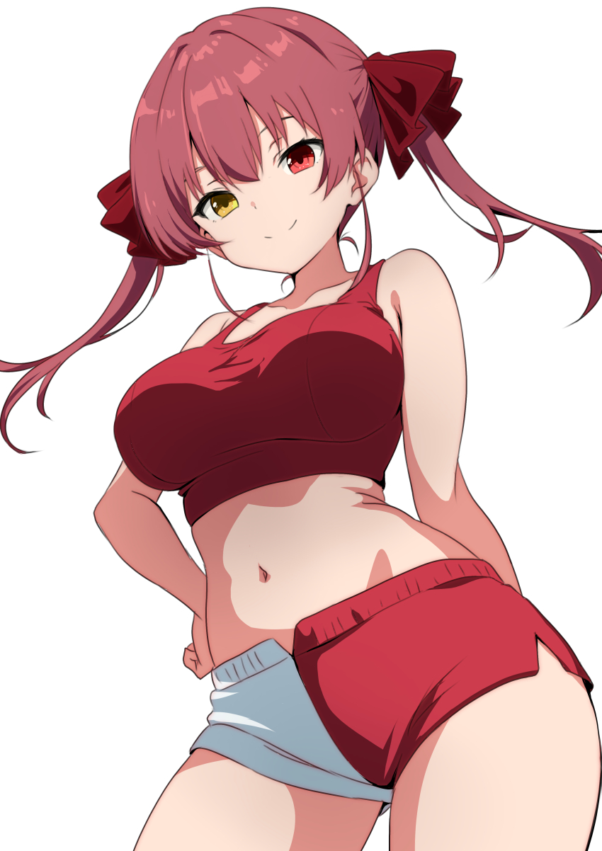 1girl, absurdres, arm_behind_back, breasts, closed_mouth, hand_on_own_hip, heterochromia, highres