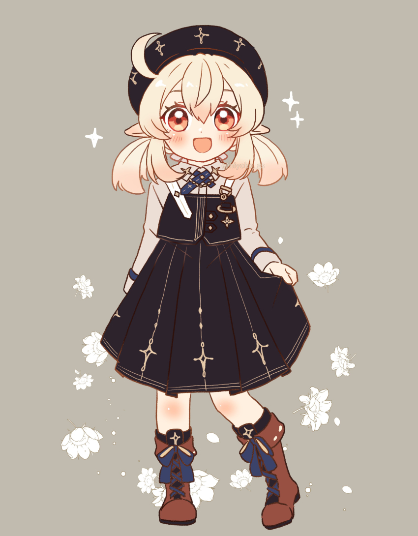 1girl, absurdres, ahoge, aoyagi_(ao0701yagi), beret, black_dress, black_hat, blonde_hair