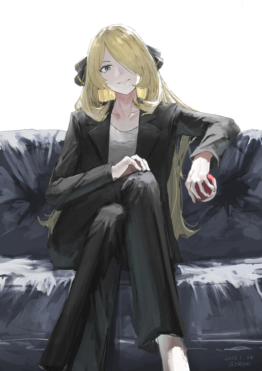1girl, absurdres, alternate_costume, armald0, black_jacket, black_pants, blonde_hair, closed_mouth