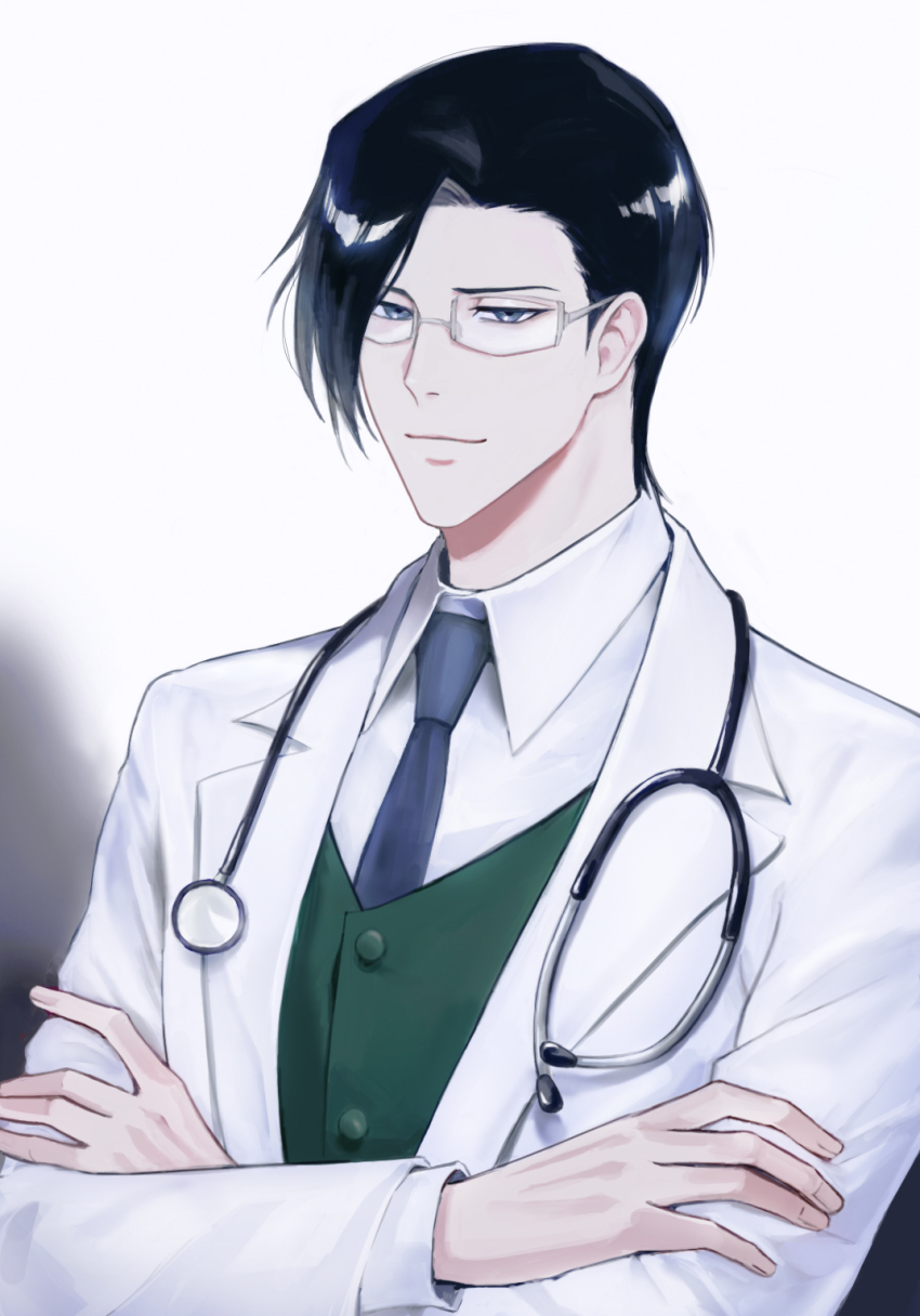 1boy, 22nae2, aged_up, black_hair, bleach, bleach:_epilogue, blue_eyes, blue_necktie