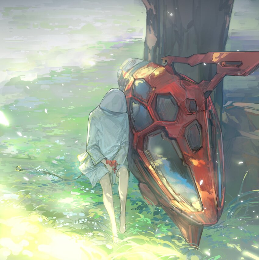 621_(armored_core_vi), armored_core, armored_core_vi:_fires_of_rubicon, barefoot, cloak, flower, hal_826, highres