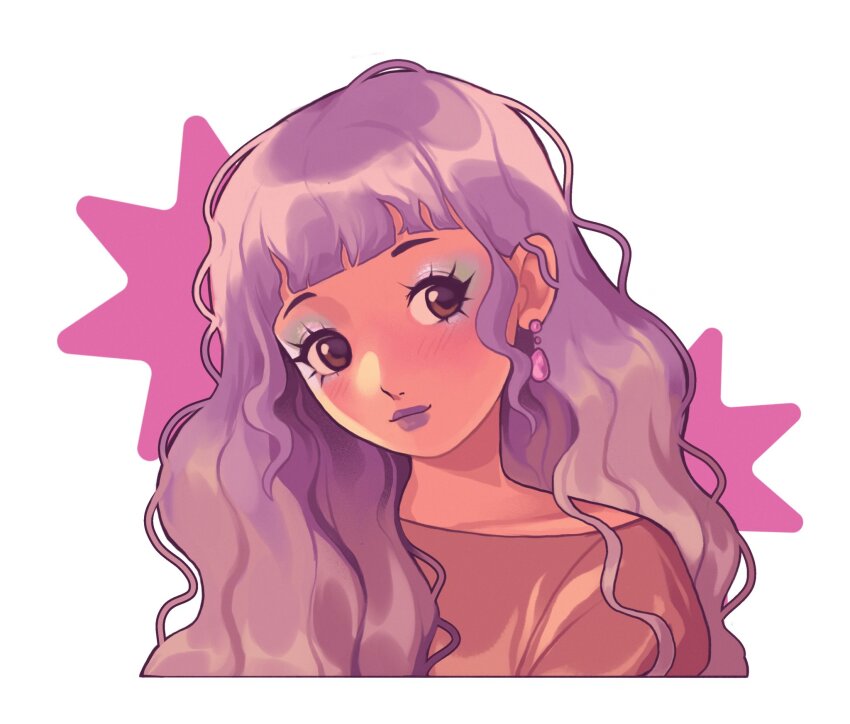 1girl, blush, brown_eyes, commentary, english_commentary, eye_glitter, eyeshadow, highres