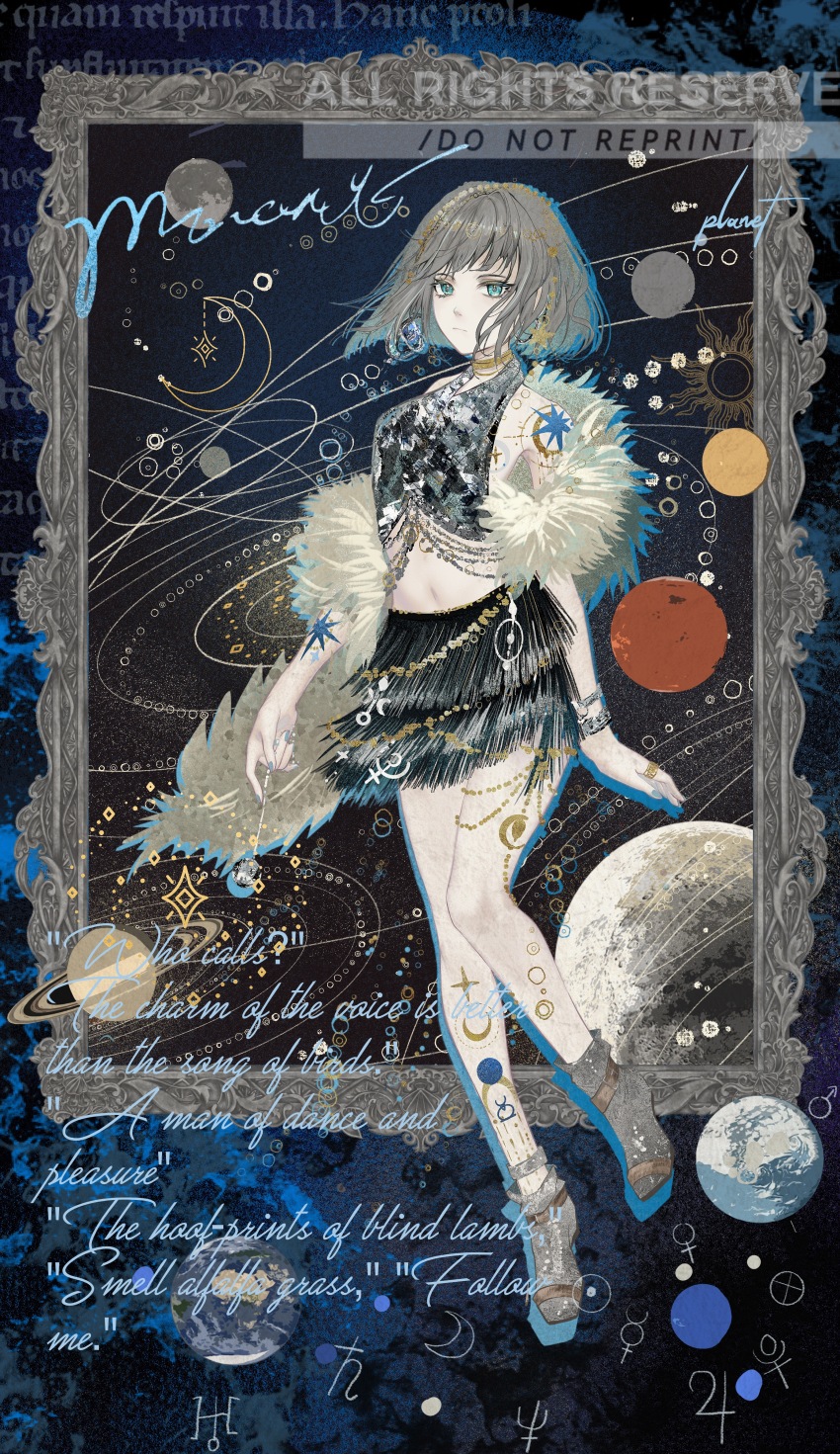 1girl, absurdres, aqua_eyes, bare_shoulders, black_skirt, blue_background, blunt_bangs, blunt_ends