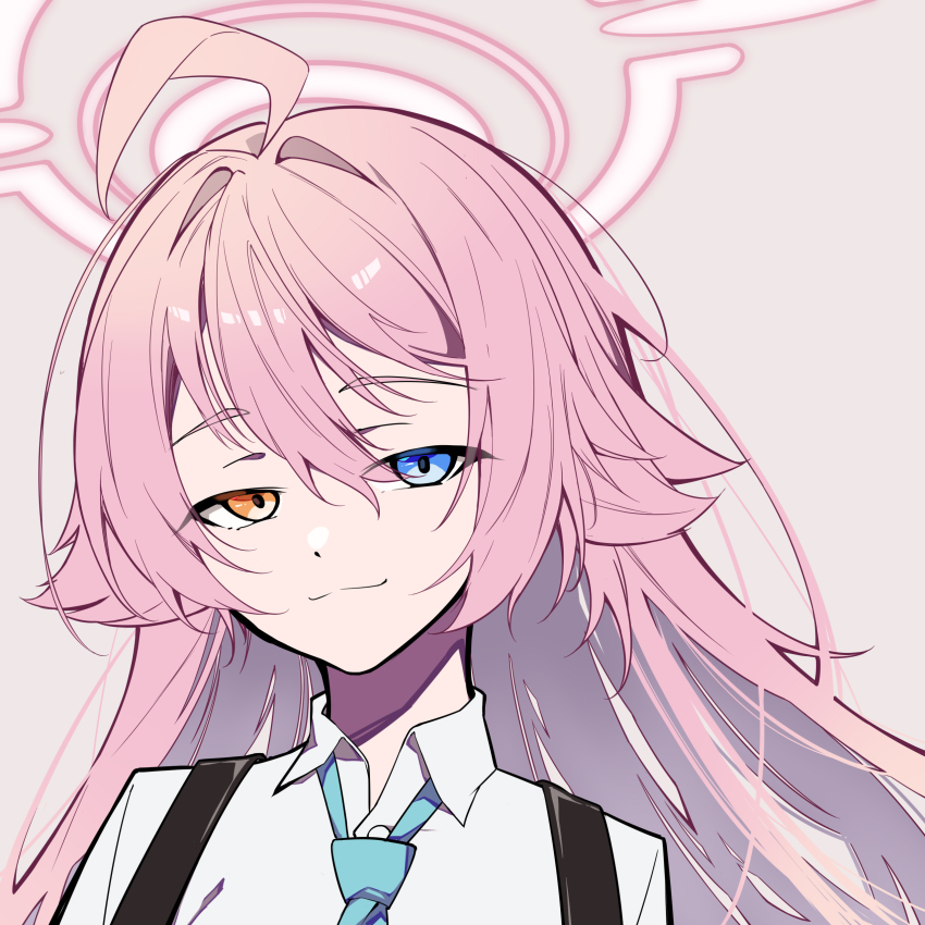 1girl, :3, absurdres, ahoge, aqua_necktie, blue_archive, collared_shirt, commentary_request