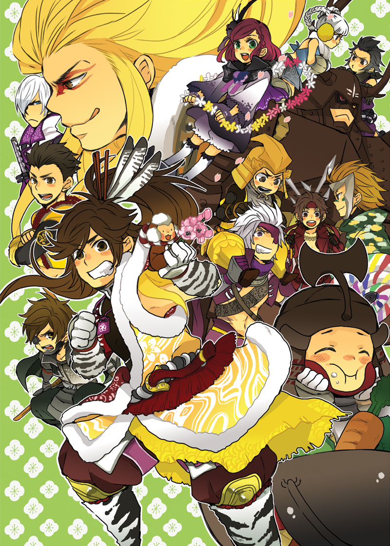 2girls, 6+boys, :<, :i, :q, armor, black_hair, blonde_hair