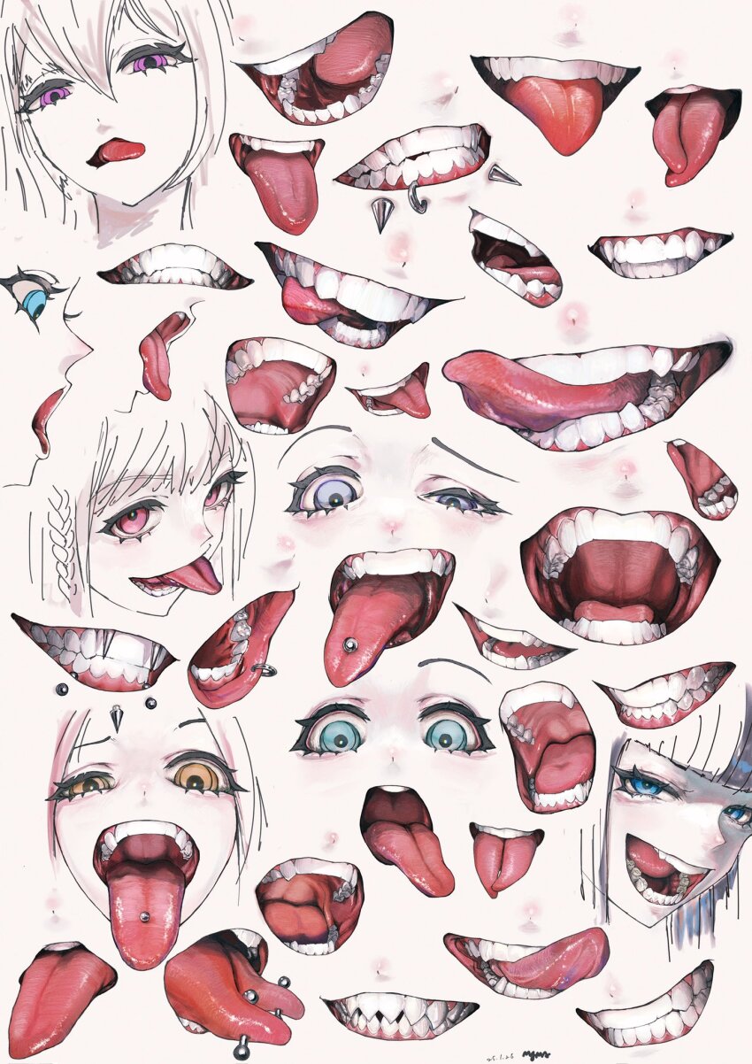 angelbite_(piercing), face_piercing, fangs, forked_tongue, highres, labret_piercing, lip_piercing, long_tongue