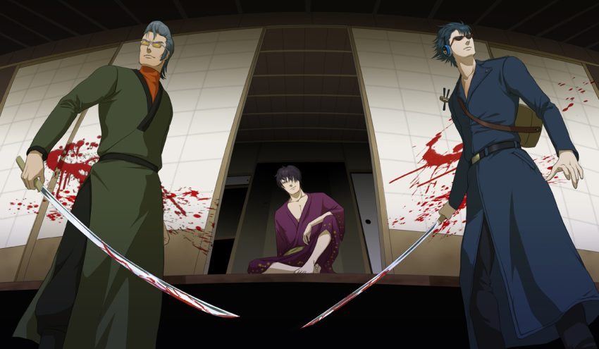 3boys, blood, blue_hair, gb_(doubleleaf), gintama, glasses, grey_hair, hair_over_one_eye