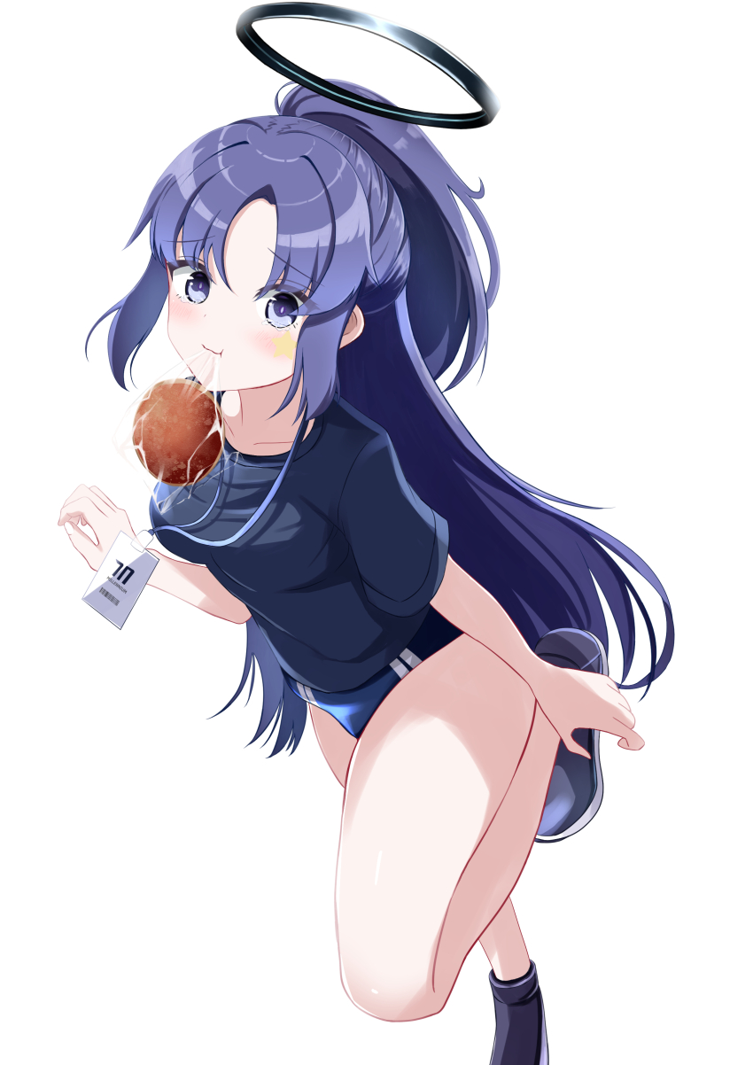1girl, absurdres, black_shirt, blue_archive, gym_uniform, halo, highres, leaning_forward