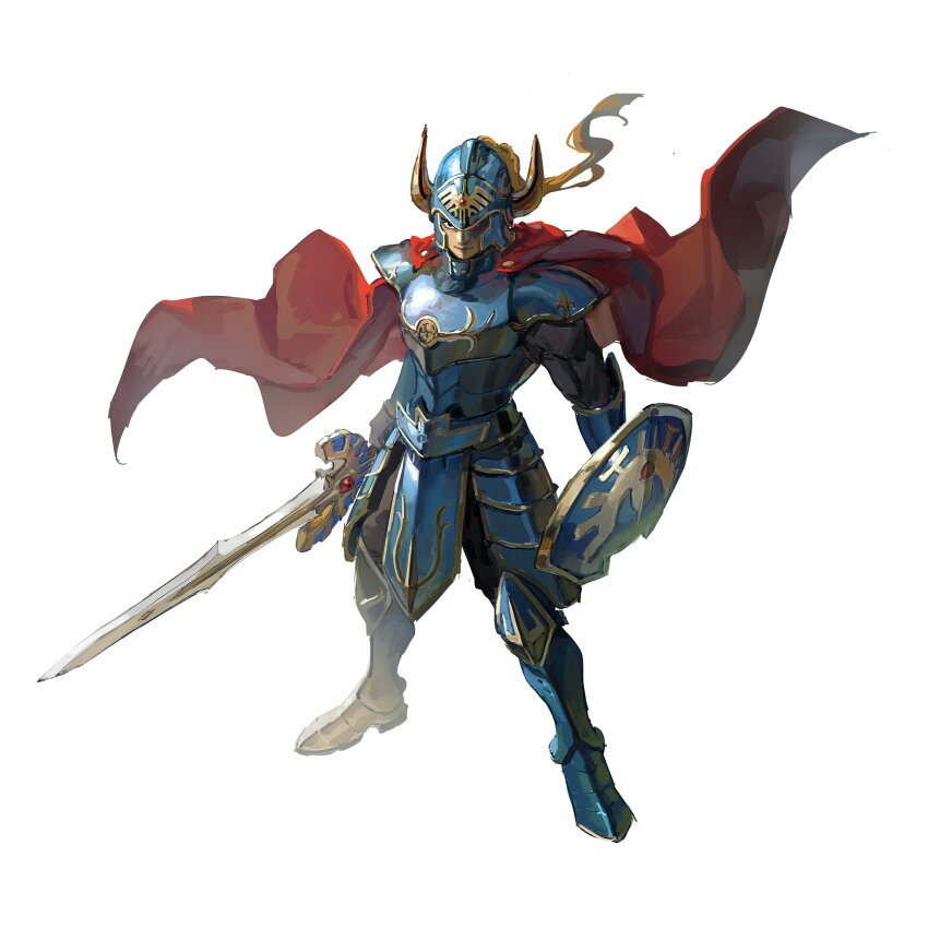 1boy, absurdres, armor, blue_armor, blue_helmet, cape, dragon_quest, dragon_quest_i