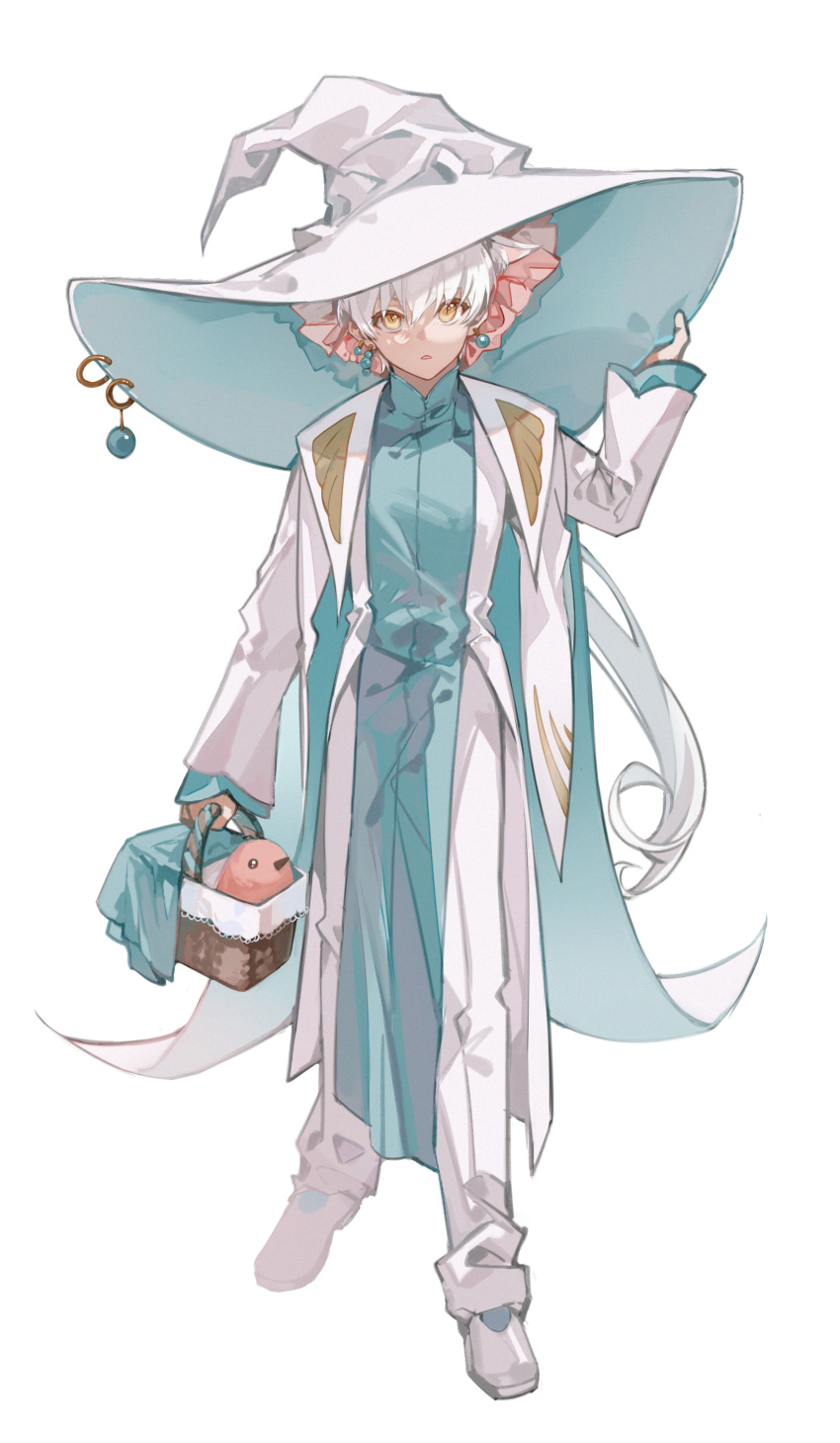 1boy, absurdres, aged_down, aqua_cape, aqua_hat, aqua_robe, arm_at_side, azha8