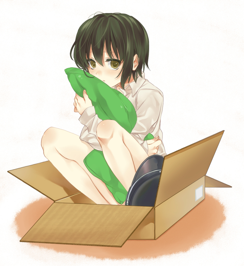 10s, 1boy, angel_beats!, box, cardboard_box, green_hair, hat, highres