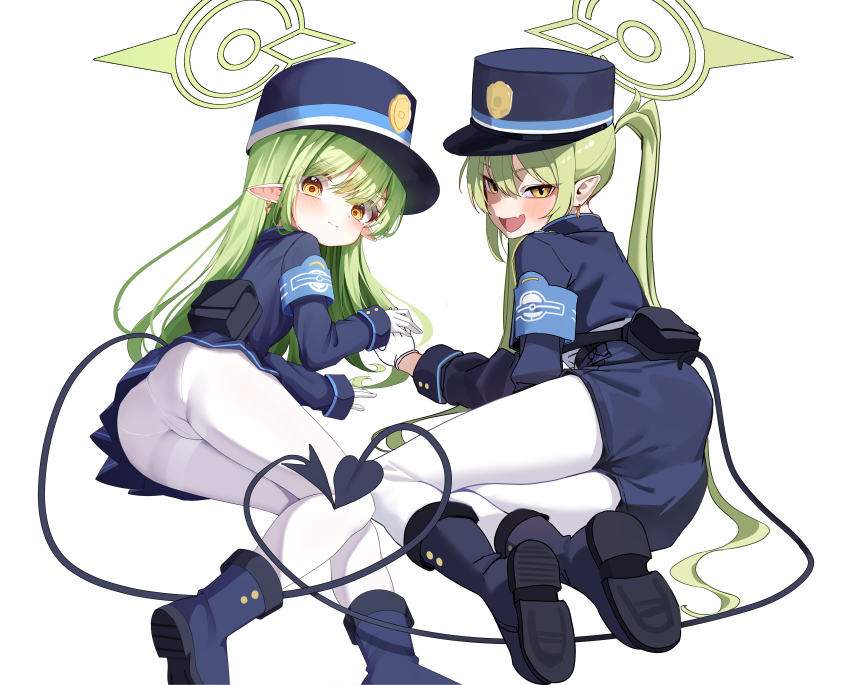 2girls, :d, absurdres, apple_mango, armband, ass, blue_archive, blue_armband