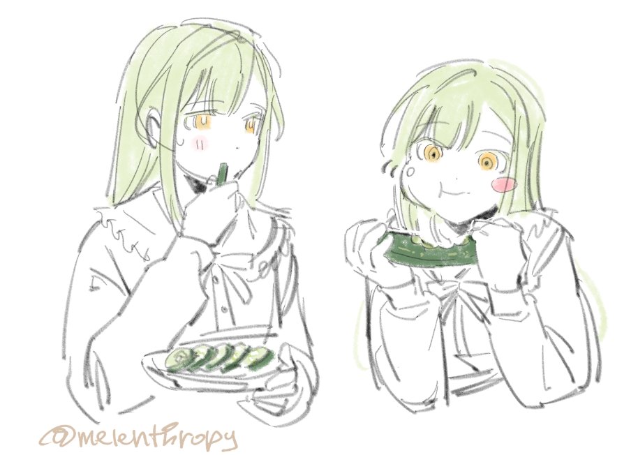 1girl, bang_dream!, bang_dream!_it's_mygo!!!!!, blush, commentary, cucumber, cucumber_slice, eating