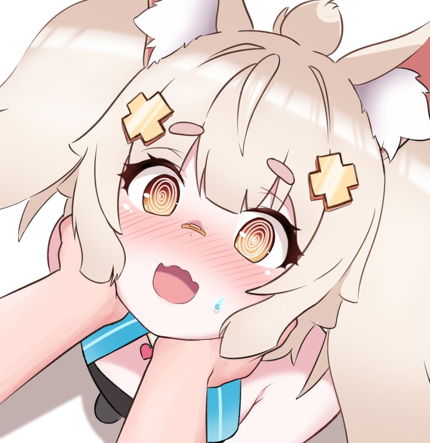 1girl, 1other, @_@, absurdres, ahoge, animal_ear_fluff, animal_ears, armpit_crease