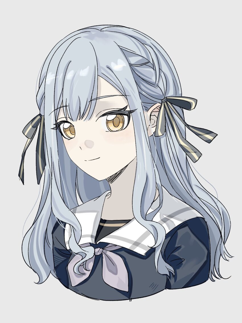 1girl, bang_dream!, bang_dream!_it's_mygo!!!!!, black_ribbon, blue_hair, blue_shirt, braid, commentary