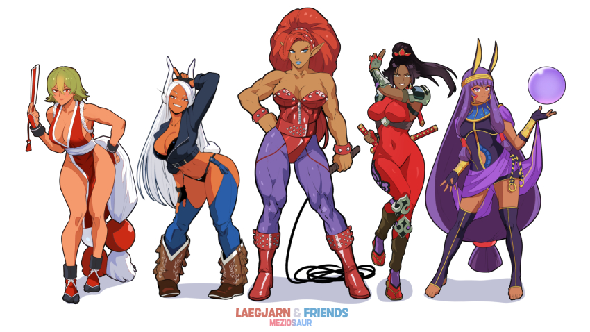 5girls, abs, alternate_costume, ancient_egyptian_clothes, angel_(kof), angel_(kof)_(cosplay), angela_belti, angela_belti_(cosplay)