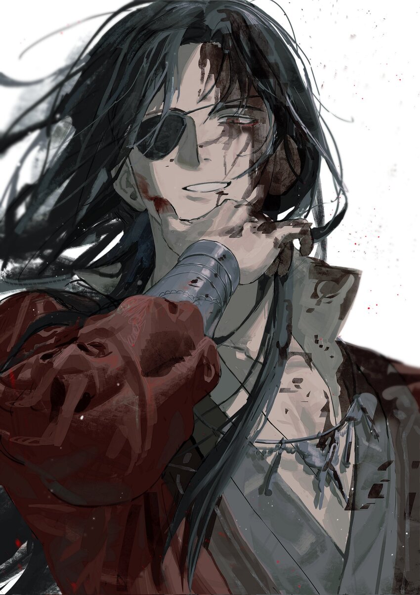 1boy, black_hair, blood, blood_on_chest, blood_on_clothes, blood_on_face, blood_on_hands, chinese_clothes
