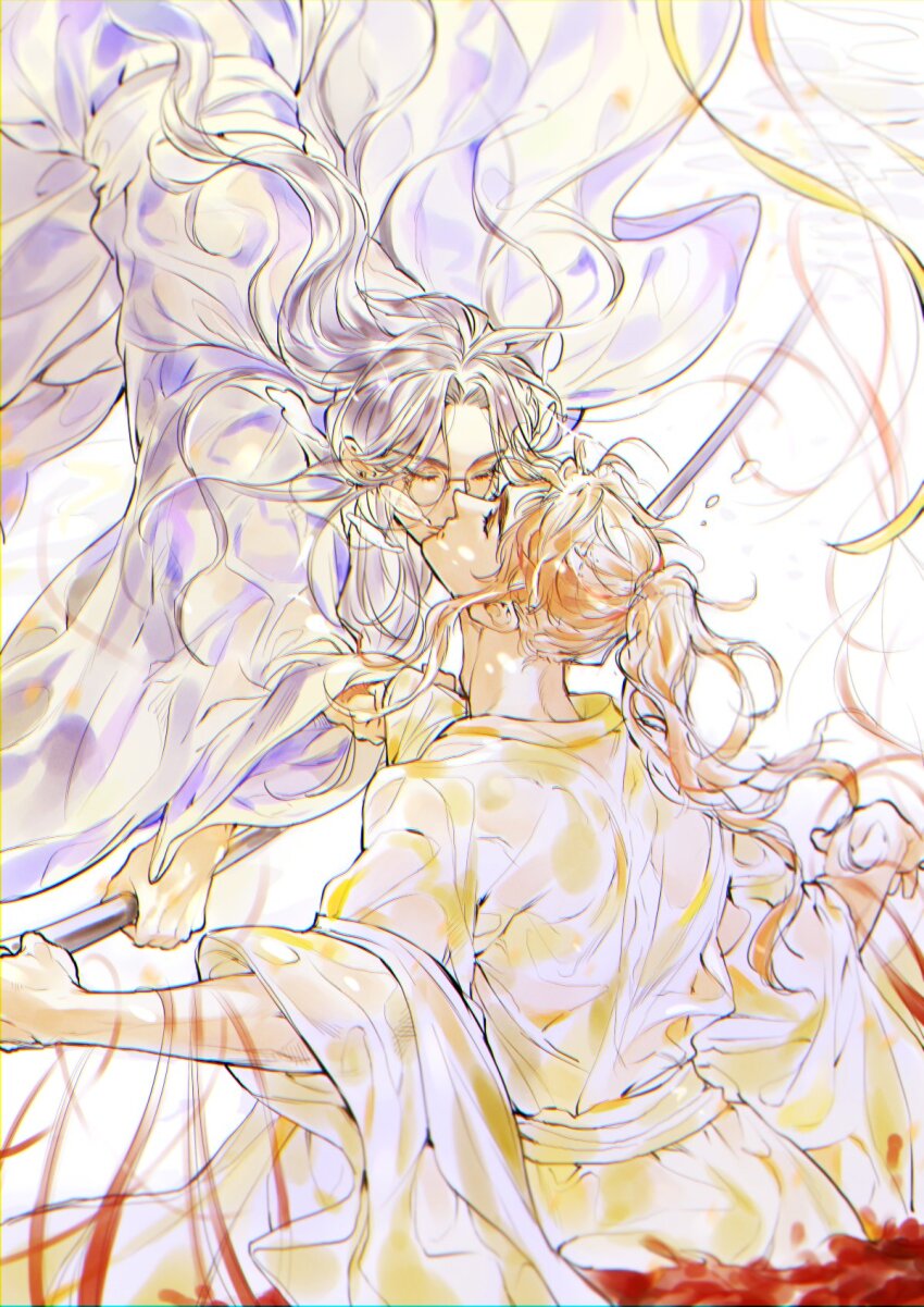 2boys, air_bubble, black_hair, blood, brown_hair, bubble, chang_geng, chinese_clothes