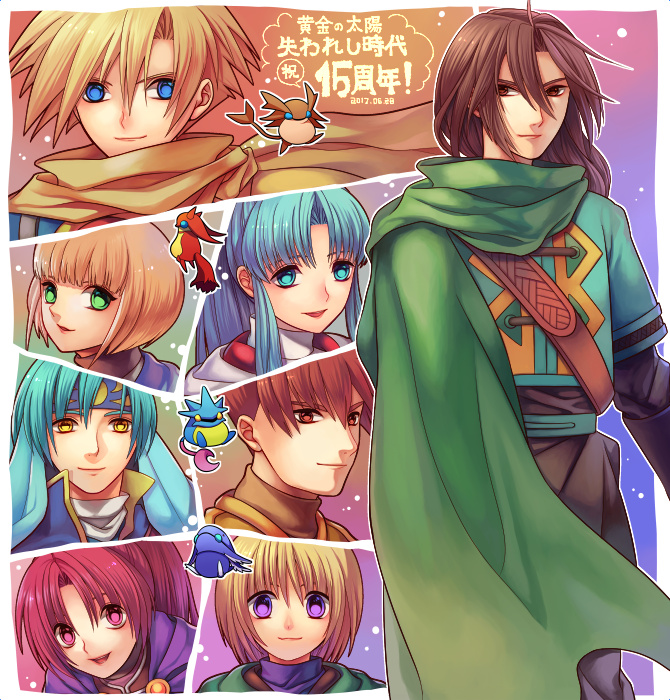 3girls, 5boys, aqua_eyes, aqua_hair, blonde_hair, blue_eyes, bowl_cut, brother_and_sister