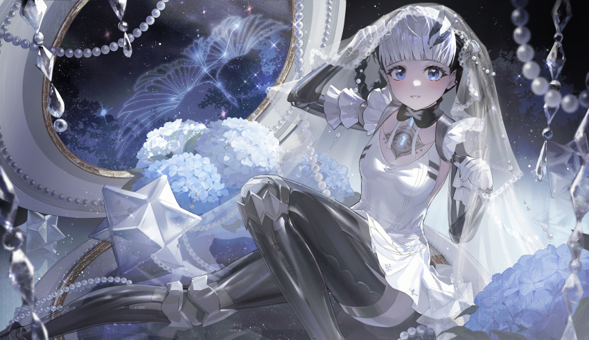 akiyadol, bambinata:_vitrum_(swan_lake)_(pgr), bambinata_(pgr), blue_eyes, braid, crystal, flower, frills