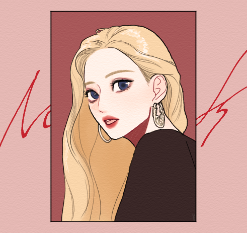 1girl, black_shirt, blonde_hair, blue_eyes, commentary, doo_twodot, earrings, eyeshadow