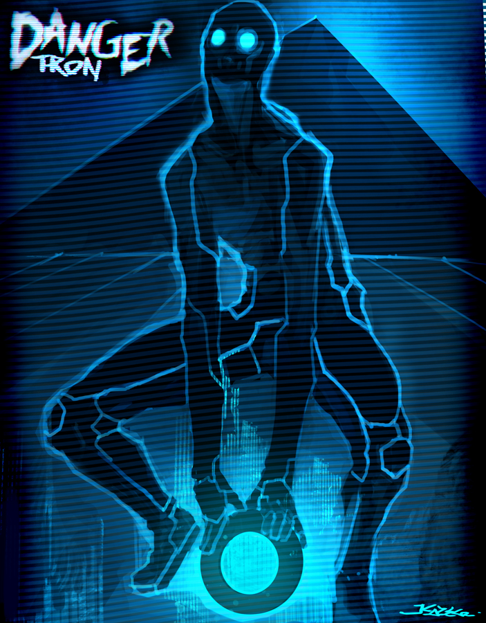 1boy, aqua_theme, blue_theme, chakram, crossover, danger_(musician), kazeco, male_focus, neon_trim, solo, tron, tron:_legacy, weapon