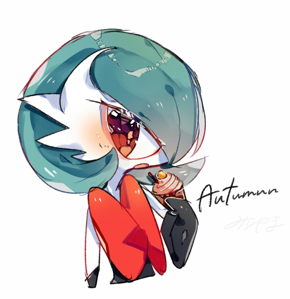 alternate_color, black_gloves, blue_hair, bob_cut, colored_skin, cupcake, elbow_gloves, food