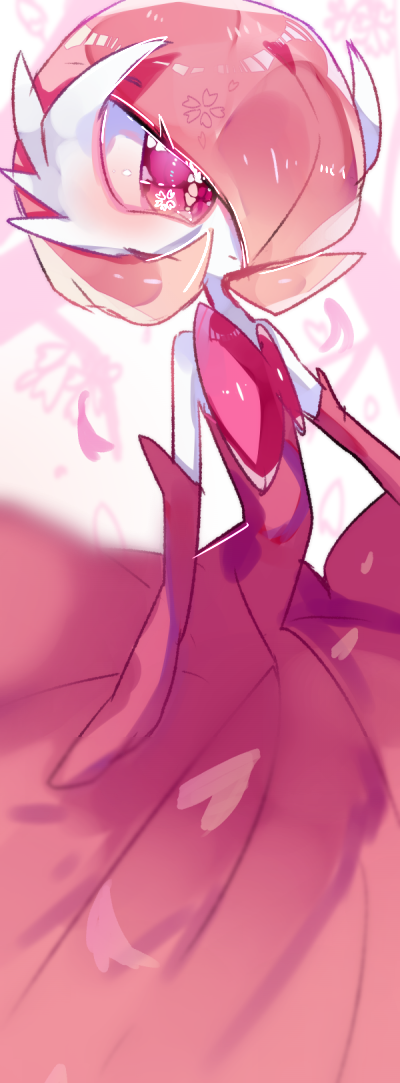 alternate_color, bob_cut, colored_skin, dress, elbow_gloves, floral_background, gardevoir, gen_3_pokemon