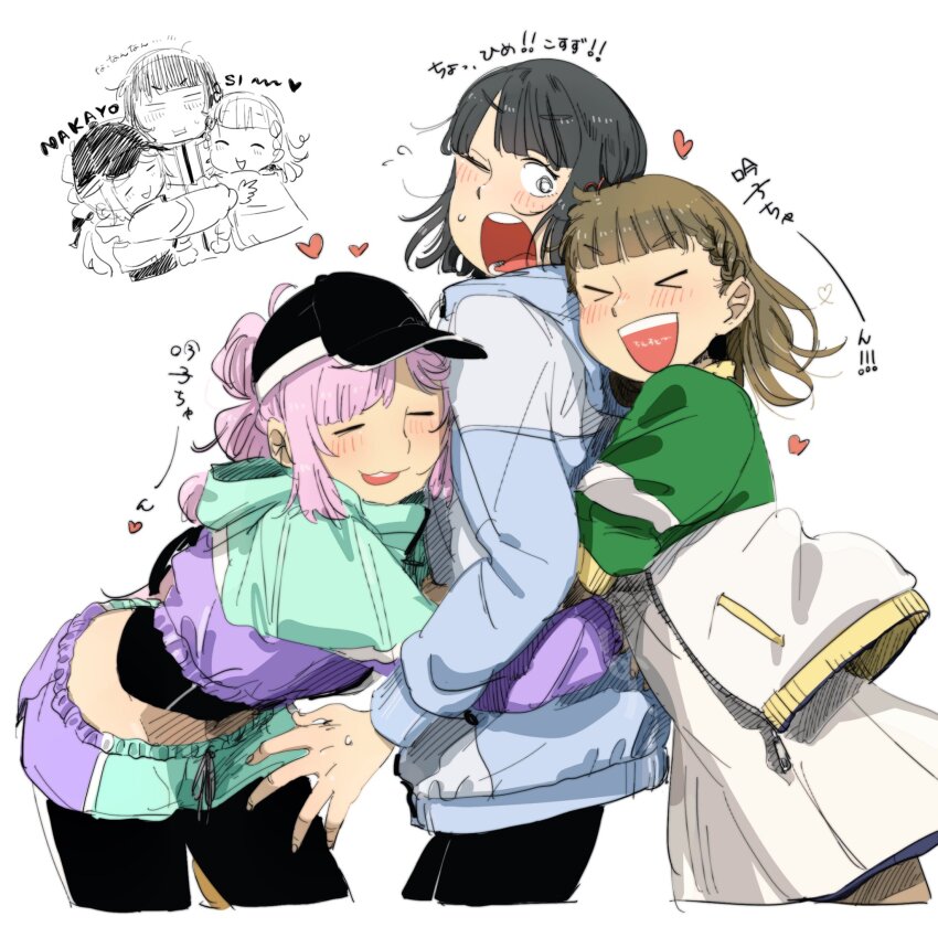 >_<, 3girls, 524ryo, :3, :d, ^_^, anyoji_hime, anyoji_hime_(winter_training_wear)