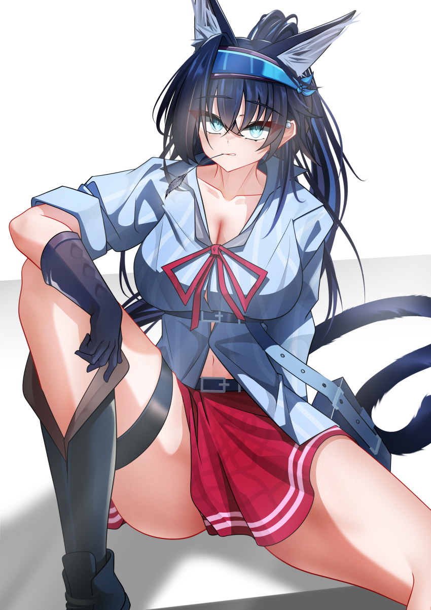 1girl, absurdres, animal_ears, arknights, black_gloves, black_hair, blaze_(arknights), blaze_(explosive_blue_flame)_(arknights)